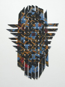 tissé afrique, pigments et liant sur papier découpé 36x25-encadré 50x60cm